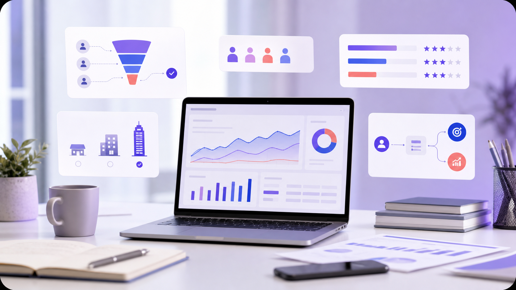 LinkedIn Ads management dashboard and B2B campaign visuals