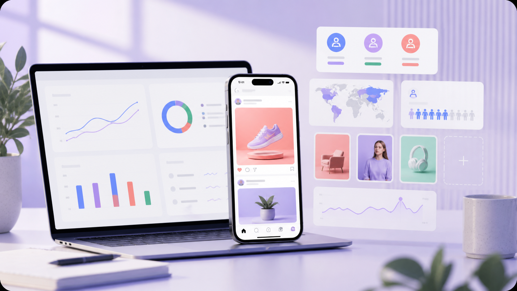 Meta Ads management dashboard and paid social creative testing visuals