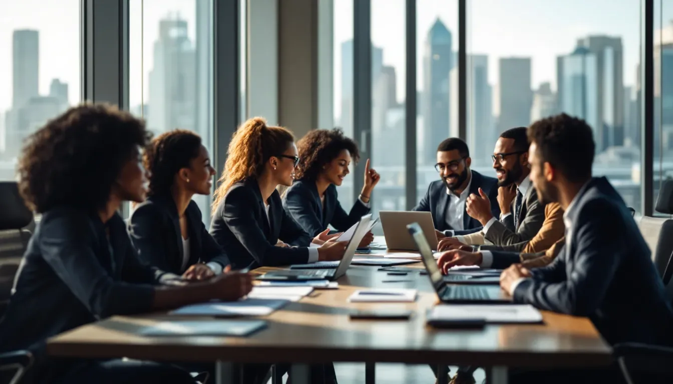 The image depicts a digital advertising strategy focused on audience targeting, showcasing various ad formats such as video ads and sponsored questions. It emphasises the role of AI-powered search engines and ad networks in optimising search results and enhancing brand awareness for businesses.